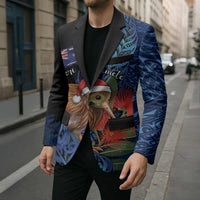 Personalised New Zealand Christmas Blazer Santa Kiwi Bird With Pohutukawa Flowers DT05 - Polynesian Pride