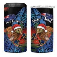 Personalised New Zealand Christmas 4 in 1 Can Cooler Tumbler Santa Kiwi Bird With Pohutukawa Flowers DT05 One Size: 16 oz Navy - Polynesian Pride