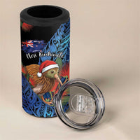 Personalised New Zealand Christmas 4 in 1 Can Cooler Tumbler Santa Kiwi Bird With Pohutukawa Flowers DT05 - Polynesian Pride
