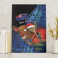 New Zealand Christmas Canvas Wall Art Santa Kiwi Bird With Pohutukawa Flowers DT05 Without Frame Navy - Polynesian Pride
