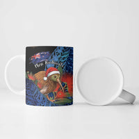 Personalised New Zealand Christmas Ceramic Mug Santa Kiwi Bird With Pohutukawa Flowers DT05 - Polynesian Pride