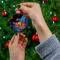 Personalised New Zealand Christmas Ceramic Ornament Santa Kiwi Bird With Pohutukawa Flowers DT05 - Polynesian Pride