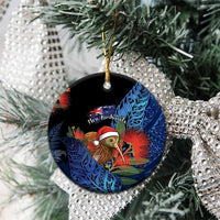 Personalised New Zealand Christmas Ceramic Ornament Santa Kiwi Bird With Pohutukawa Flowers DT05 - Polynesian Pride