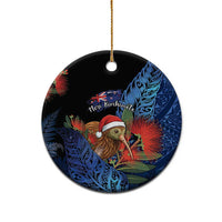 Personalised New Zealand Christmas Ceramic Ornament Santa Kiwi Bird With Pohutukawa Flowers DT05 - Polynesian Pride