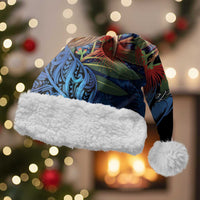 Personalised New Zealand Christmas Santa Hat Santa Kiwi Bird With Pohutukawa Flowers DT05 With Fur Navy - Polynesian Pride