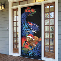 Personalised New Zealand Christmas Door Cover Santa Kiwi Bird With Pohutukawa Flowers DT05 - Polynesian Pride