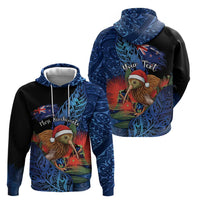 Personalised New Zealand Christmas Hoodie Santa Kiwi Bird With Pohutukawa Flowers DT05 - Polynesian Pride