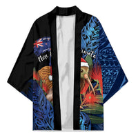 Personalised New Zealand Christmas Kimono Santa Kiwi Bird With Pohutukawa Flowers DT05 Unisex Navy - Polynesian Pride