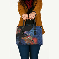 New Zealand Christmas Leather Bag Santa Kiwi Bird With Pohutukawa Flowers DT05 - Polynesian Pride