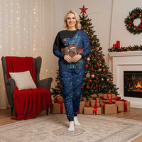 Personalised New Zealand Christmas Pajama Set Santa Kiwi Bird With Pohutukawa Flowers DT05 Women Navy - Polynesian Pride