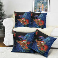 New Zealand Christmas Pillow Cover Santa Kiwi Bird With Pohutukawa Flowers DT05 - Polynesian Pride