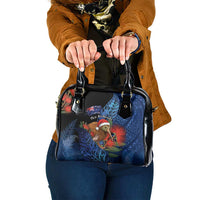 New Zealand Christmas Shoulder Handbag Santa Kiwi Bird With Pohutukawa Flowers DT05 One Size Navy - Polynesian Pride