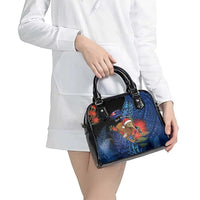 New Zealand Christmas Shoulder Handbag Santa Kiwi Bird With Pohutukawa Flowers DT05 - Polynesian Pride