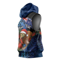 Personalised New Zealand Christmas Sleeveless Hoodie Santa Kiwi Bird With Pohutukawa Flowers DT05 - Polynesian Pride
