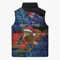 Personalised New Zealand Christmas Sleeveless Puffer Jacket Santa Kiwi Bird With Pohutukawa Flowers DT05 - Polynesian Pride