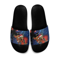 New Zealand Christmas Slide Sandals Santa Kiwi Bird With Pohutukawa Flowers DT05 Navy - Polynesian Pride