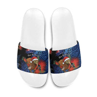 New Zealand Christmas Slide Sandals Santa Kiwi Bird With Pohutukawa Flowers DT05 Navy - Polynesian Pride