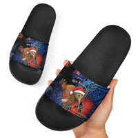 New Zealand Christmas Slide Sandals Santa Kiwi Bird With Pohutukawa Flowers DT05 - Polynesian Pride