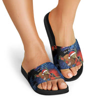 New Zealand Christmas Slide Sandals Santa Kiwi Bird With Pohutukawa Flowers DT05 - Polynesian Pride