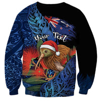 Personalised New Zealand Christmas Sweatshirt Santa Kiwi Bird With Pohutukawa Flowers DT05 - Polynesian Pride