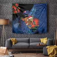 New Zealand Christmas Tapestry Santa Kiwi Bird With Pohutukawa Flowers DT05 Navy - Polynesian Pride