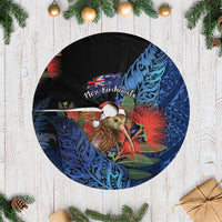 New Zealand Christmas Tree Skirt Santa Kiwi Bird With Pohutukawa Flowers DT05 Casual Navy - Polynesian Pride