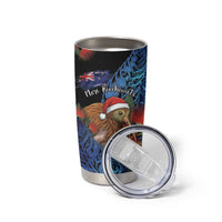 Personalised New Zealand Christmas Tumbler Cup Santa Kiwi Bird With Pohutukawa Flowers DT05 - Polynesian Pride