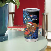 Personalised New Zealand Christmas Tumbler Cup Santa Kiwi Bird With Pohutukawa Flowers DT05 - Polynesian Pride