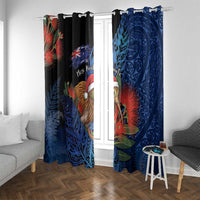 New Zealand Christmas Window Curtain Santa Kiwi Bird With Pohutukawa Flowers DT05 With Grommets Navy - Polynesian Pride