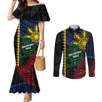 Personalised Philippines Christmas Couples Matching Mermaid Dress and Long Sleeve Button Shirt Xmas Tree Filipino Tribal Patterns DT05 Black - Polynesian Pride