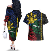 Personalised Philippines Christmas Couples Matching Off The Shoulder Long Sleeve Dress and Hawaiian Shirt Xmas Tree Filipino Tribal Patterns DT05 - Polynesian Pride