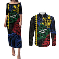 Personalised Philippines Christmas Couples Matching Puletasi and Long Sleeve Button Shirt Xmas Tree Filipino Tribal Patterns - Polynesian Pride