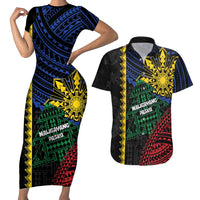 Personalised Philippines Christmas Couples Matching Short Sleeve Bodycon Dress and Hawaiian Shirt Xmas Tree Filipino Tribal Patterns DT05 Black - Polynesian Pride