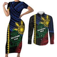 Personalised Philippines Christmas Couples Matching Short Sleeve Bodycon Dress and Long Sleeve Button Shirt Xmas Tree Filipino Tribal Patterns DT05 Black - Polynesian Pride