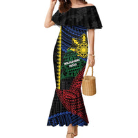 Personalised Philippines Christmas Family Matching Mermaid Dress and Hawaiian Shirt Xmas Tree Filipino Tribal Patterns DT05 Mom's Dress Black - Polynesian Pride