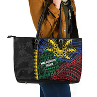 Philippines Christmas Leather Tote Bag Xmas Tree Filipino Tribal Patterns - Polynesian Pride