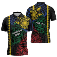Personalised Philippines Christmas Zipper Polo Shirt Xmas Tree Filipino Tribal Patterns - Polynesian Pride