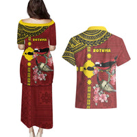 Rotuma Christmas Couples Matching Puletasi and Hawaiian Shirt Rotuma Myzomela Birds With Hibiscus Flowers DT05 - Polynesian Pride