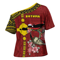 Rotuma Christmas Cross Shoulder Shirt Rotuma Myzomela Birds With Hibiscus Flowers DT05 - Polynesian Pride