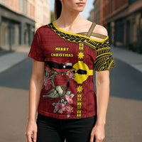 Rotuma Christmas Cross Shoulder Shirt Rotuma Myzomela Birds With Hibiscus Flowers DT05 - Polynesian Pride