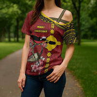 Rotuma Christmas Cross Shoulder Shirt Rotuma Myzomela Birds With Hibiscus Flowers DT05 - Polynesian Pride