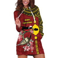 Rotuma Christmas Hoodie Dress Rotuma Myzomela Birds With Hibiscus Flowers DT05 Red - Polynesian Pride