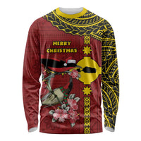 Rotuma Christmas Long Sleeve Shirt Rotuma Myzomela Birds With Hibiscus Flowers DT05 Unisex Red - Polynesian Pride