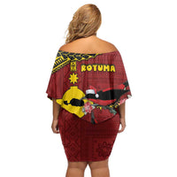 Rotuma Christmas Off Shoulder Short Dress Rotuma Myzomela Birds With Hibiscus Flowers DT05 - Polynesian Pride