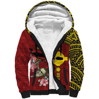Rotuma Christmas Sherpa Hoodie Rotuma Myzomela Birds With Hibiscus Flowers DT05 Unisex Red - Polynesian Pride