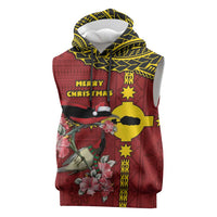 Rotuma Christmas Sleeveless Hoodie Rotuma Myzomela Birds With Hibiscus Flowers DT05 Red - Polynesian Pride