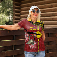 Rotuma Christmas Women Polo Shirt Rotuma Myzomela Birds With Hibiscus Flowers DT05 - Polynesian Pride