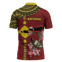 Rotuma Christmas Zipper Polo Shirt Rotuma Myzomela Birds With Hibiscus Flowers DT05 - Polynesian Pride