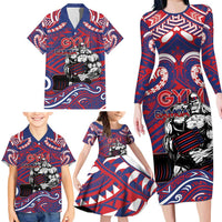Personalised Samoa Gym Family Matching Long Sleeve Bodycon Dress and Hawaiian Shirt Muscle Samoan Tribal Waves DT05 - Polynesian Pride
