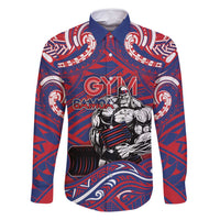 Personalised Samoa Gym Family Matching Tank Maxi Dress and Hawaiian Shirt Muscle Samoan Tribal Waves DT05 Dad's Shirt - Long Sleeve Navy - Polynesian Pride